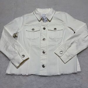 Christopher & Banks White Denim Jacket Frayed Hem Size Small NWT (see pic)